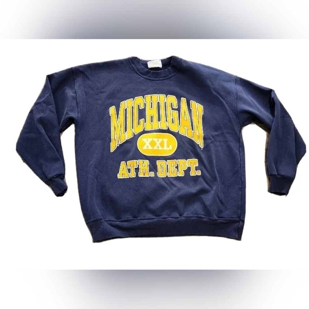 Vintage 80/90s Sweatshirt University Of Michigan XL USA Made Dodger 50/50 Blue